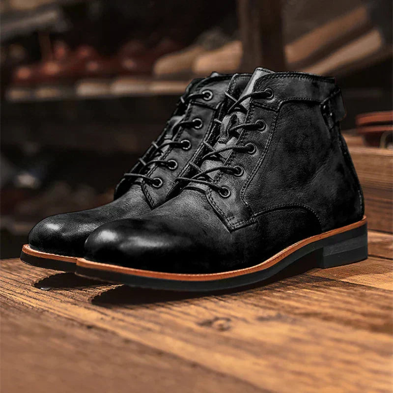 “ALTHORA™ Vintage Valor Boots — brown handcrafted leather lace-up boots with classic design and durable sole.”