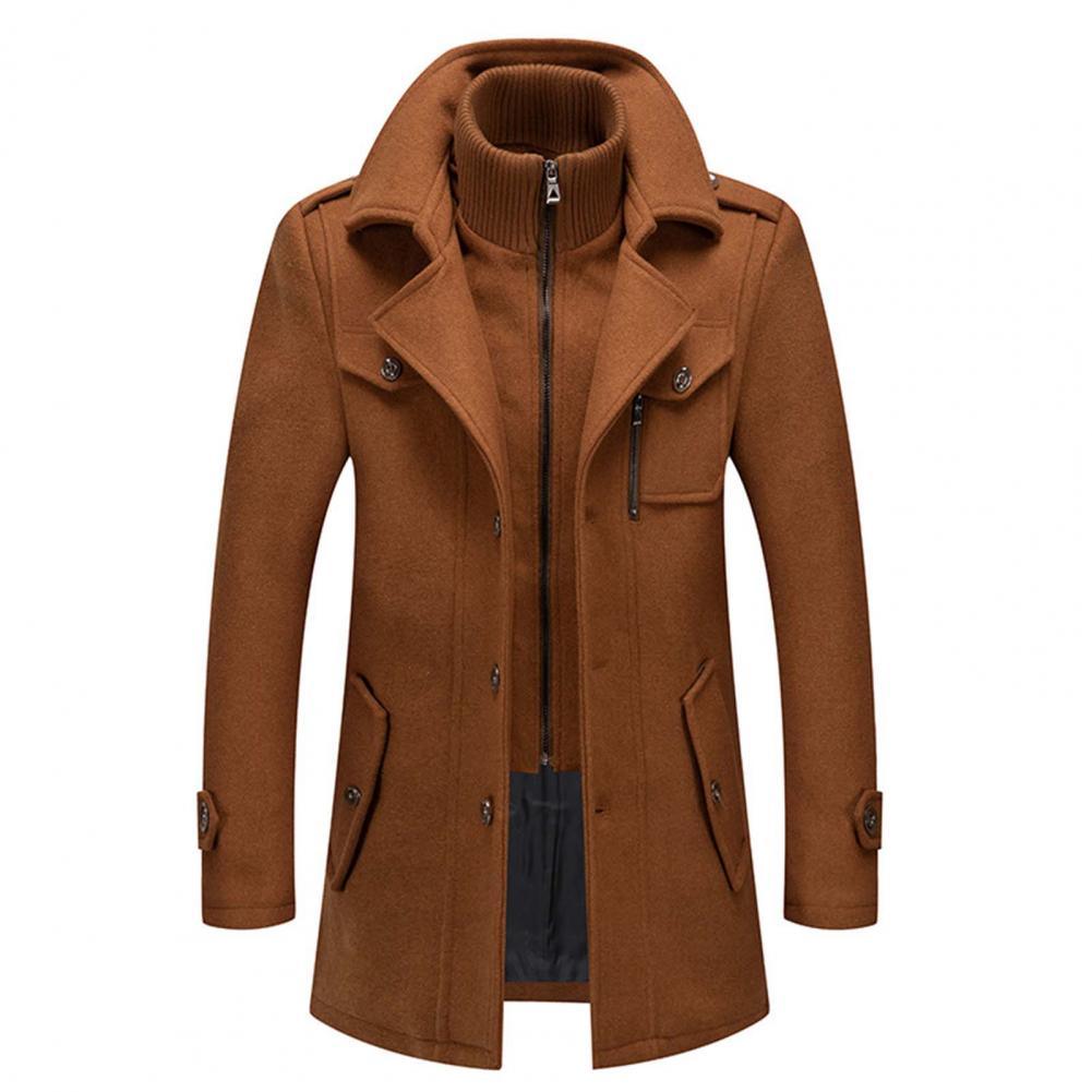 ALTHORA™ Royal Heritage Coat — brown wool-blend long coat with inner zip collar and button details.