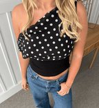 ALTHORA™ | Polka Dot Off-Shoulder Rib Top