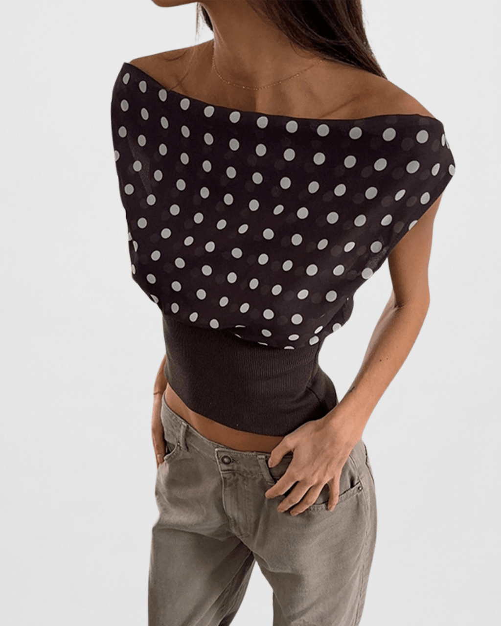 ALTHORA™ | Polka Dot Off-Shoulder Rib Top